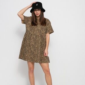 RVCA City Vibes Leopard Animal Print Babydoll Flounce Mini Dress Size XS NWT